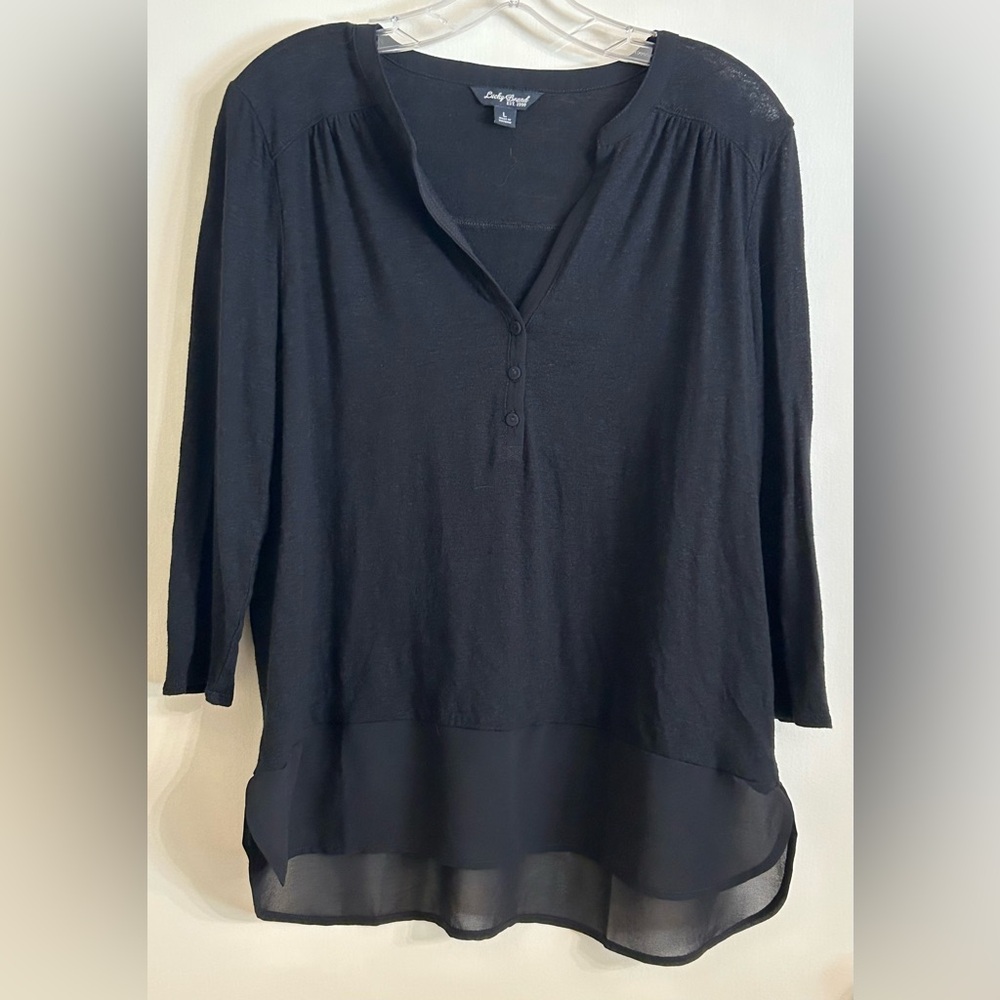Lucky Brand l Sheer Hem Linen Blend Blouse